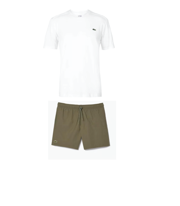 Lacoste Croc Print Swim Shorts Set White/Khaki