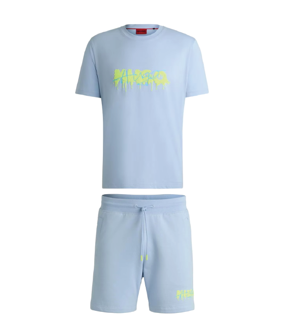 Hugo Logo Shorts Set Pastel Blue