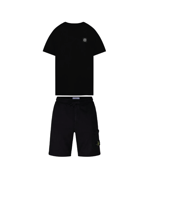 Stone Island Patch Shorts Set Black