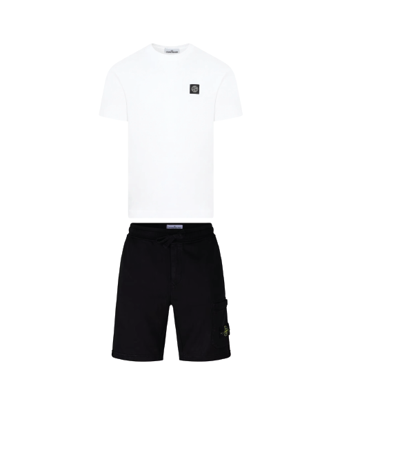 Stone Island Patch Shorts Set Black/White