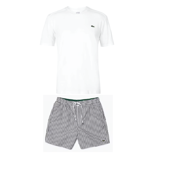 Lacoste Stripe Print Swim Shorts Set White