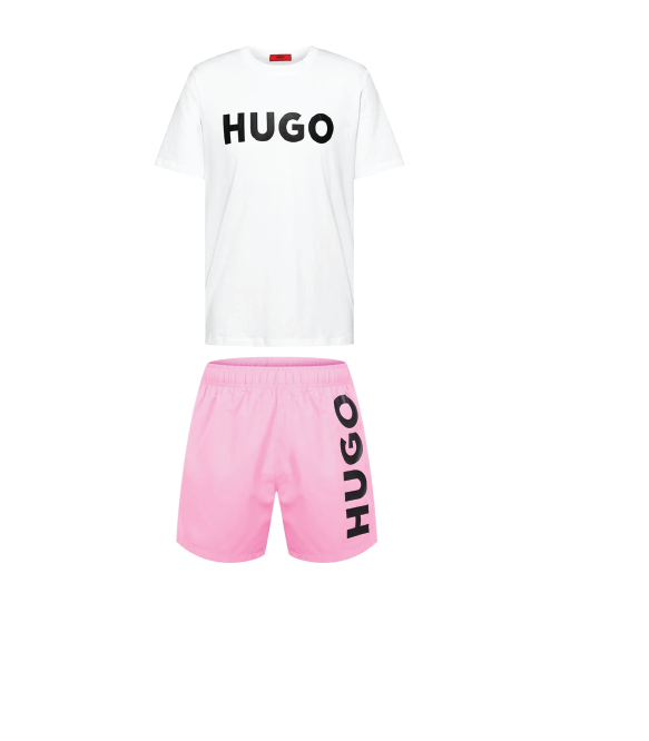 Hugo Logo Shorts Set White/Pink